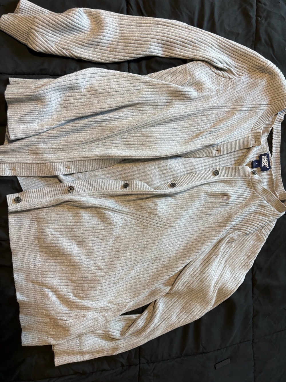 Lands' End Men's Light Heather Gray Ribbed Button Cardigan